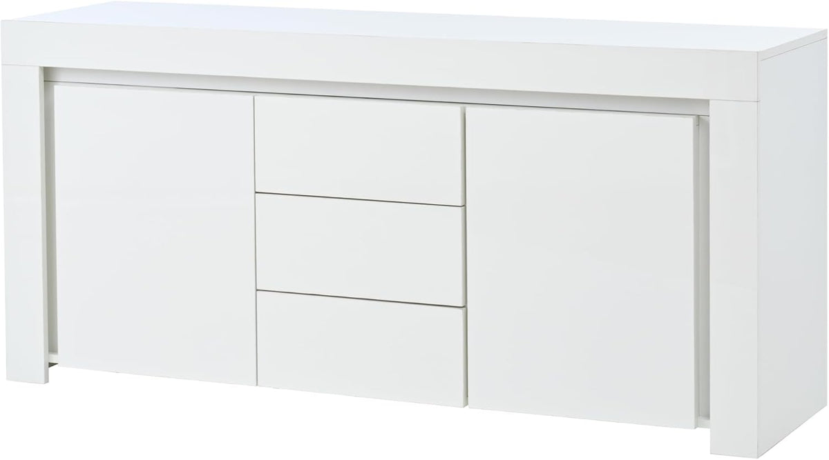 ModernLuxe LED Sideboard Hochglanz Wohnzimmer Beistellschrank 140x40x65cm,3 Schubladen & 2 Türen, Moderne Kommode mit Stauraum für Flur, Büro und Wohnzimmer, Weiß