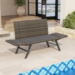 GIANTEX Sofá de jardín de ratán, banco de jardín con función de reclinado, sofá cama para exteriores con reposabrazos plegables, banco de balcón con acolchado de espuma de secado rápido, muebles de balcón, banco de tumbona para balcón