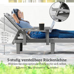 Outsunny Set de 2 tumbonas de jardín con mesa auxiliar, aspecto de madera, respaldo ajustable en 5 posiciones, silla de jardín resistente a la intemperie, carga máx. 120 kg, para jardín, exterior, playa, gris oscuro