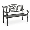 Banco de jardín de hierro forjado negro con ornamentos