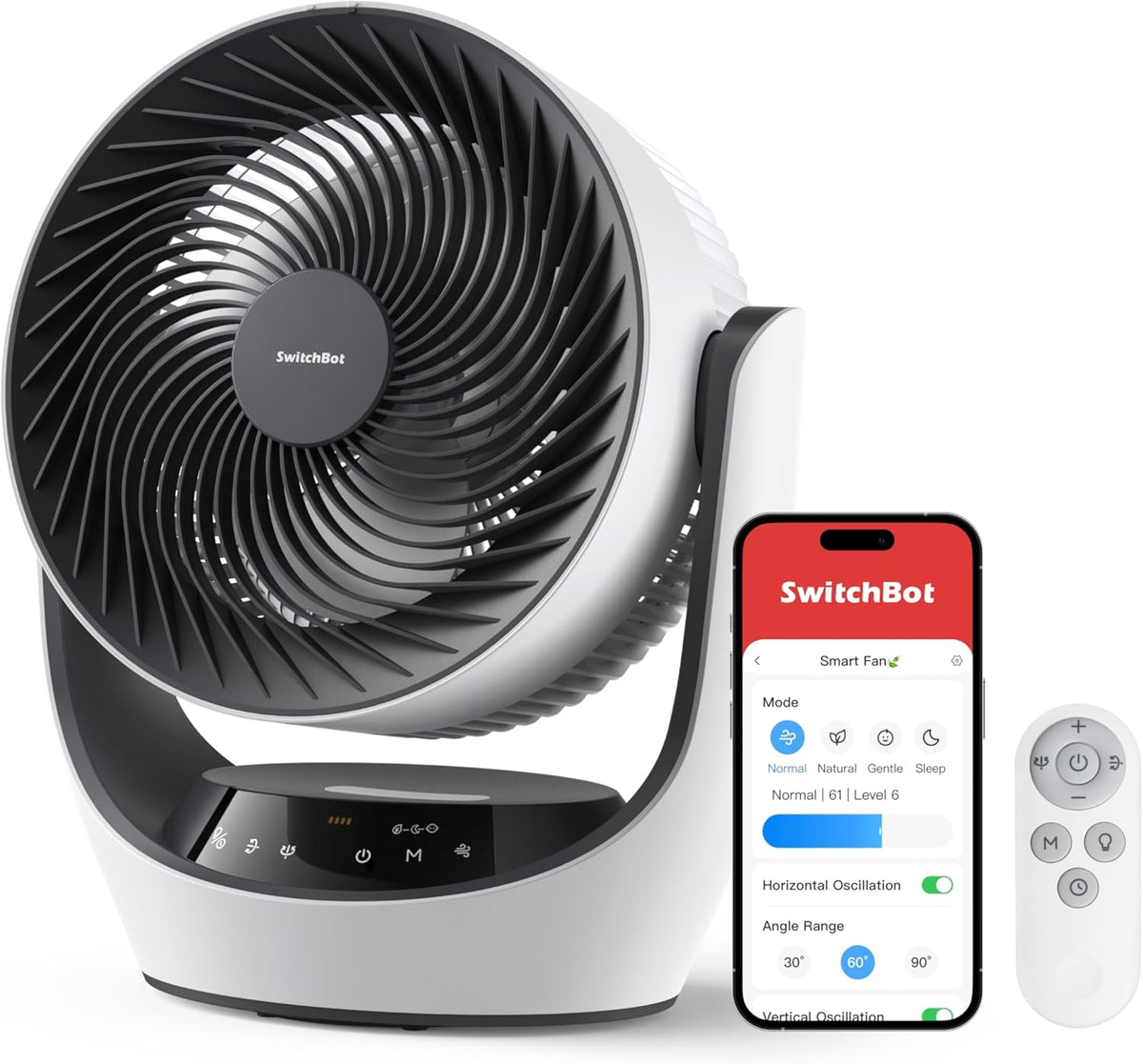 SwitchBot USB Tischventilator, leistungsstarker 24 dB leiser Batterie-Umluftventilator, Kompatibel mit Alexa/Google/Siri (Hub erforderlich), 4 Modi, 9-Std-Timer, Energieeffizienter Umluftventilator