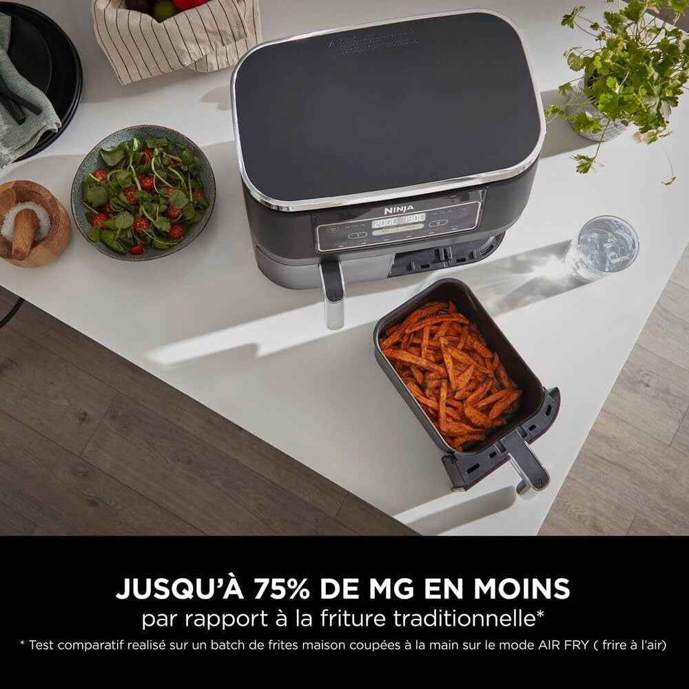 Freidora de aire NINJA Foodi DualZone, 2 compartimentos, 2 zonas de cocción independientes, capacidad de 7,6 L, freidora de aire 6 en 1, máx. 240 °C, piezas antiadherentes extraíbles aptas para lavavajillas, negro AF300EU