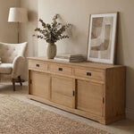 Aparador IDIMEX Savona con 3 puertas y 3 cajones, madera maciza, color roble, mueble buffet, vajillero, madera maciza