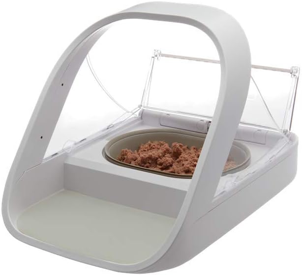 Comedero automático con microchip para mascotas Sure Petcare SureFeed, con tapa de cierre hermético, compatible con colgante de collar RFID, apto para comida húmeda y seca, funciona con pilas, blanco