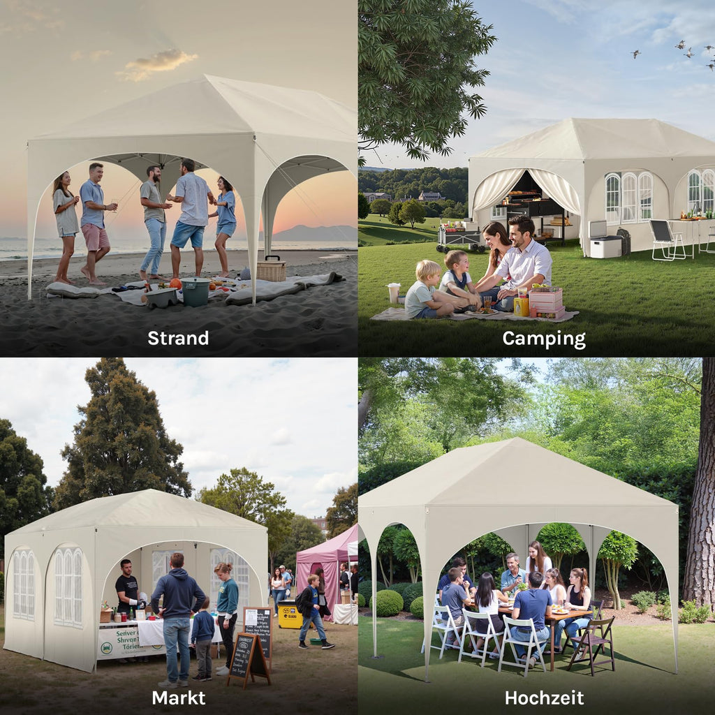 WOLTU Cenador plegable 3x6m Pop up con 6 paredes laterales, carpa de fiesta, beige, UPF 50+, impermeable, altura ajustable, resistente al viento