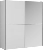 Armario Forte KAIKAIS 170, moderno armario de puertas correderas, 2 puertas, espejo, dormitorio, aglomerado de madera, blanco alto brillo, 170,3 cm de ancho x 190,5 cm de alto x 61,2 cm de profundidad