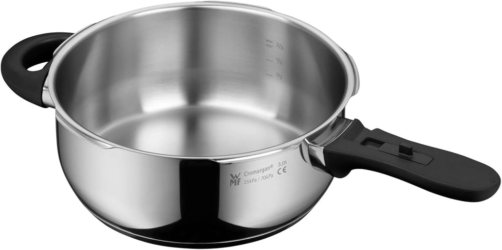 WMF Perfect Plus Juego de ollas a presión, inducción, 2 piezas, olla a presión de 6,5 l + 3 l, señal de cocción grande, 2 niveles de cocción, mango de tapa extraíble, regulador de cocción con una sola mano, acero inoxidable Cromargan pulido