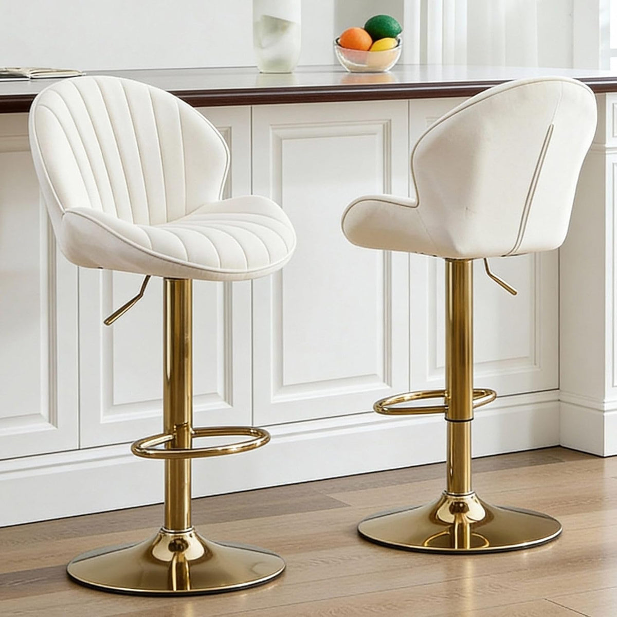 chairus 2er Set Barhocker Drehbar, Samt Barstuhl Höhenverstellbar, Moderne Barhocker für Küche Thekenhocker mit Fußstütze, Beige
