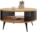 Mirjan24 Couchtisch mit Ablage Rajkon, Runde Form, Metallbeine, Kaffeetisch, Wohnzimmertische, Beistelltisch, Sofatisch, Teetisch (Eiche Craft Gold, Schwarz)