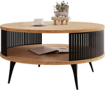 Mirjan24 Couchtisch mit Ablage Rajkon, Runde Form, Metallbeine, Kaffeetisch, Wohnzimmertische, Beistelltisch, Sofatisch, Teetisch (Eiche Craft Gold, Schwarz)