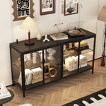 Caldion Modernes Glasvitrine mit LED-Beleuchtung,140×40×75cm,Vitrinenschrank aus gehärtetem Glas und MDF,Eisen, Glasschrank mit 3-Farbiger Beleuchtung, für Wohnzimmer,Büro