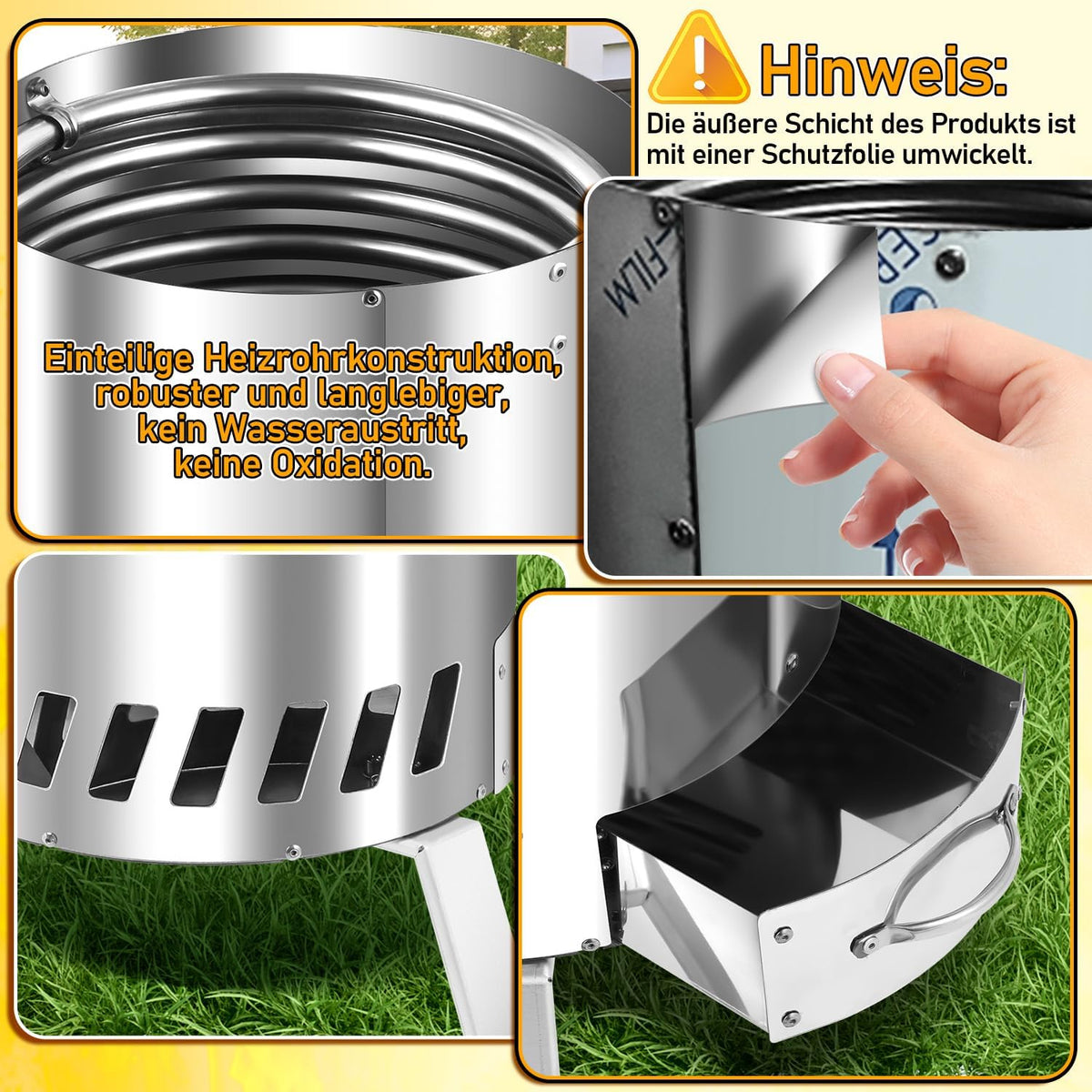 Calentador de piscina de leña Fiqops, calefactor de piscina con fuego, calentador de piscina de acero inoxidable tipo barril, horno para piscina con conexiones de 32-38 mm, calentador de piscina exterior de leña, con alfombrilla ignífuga y bandeja