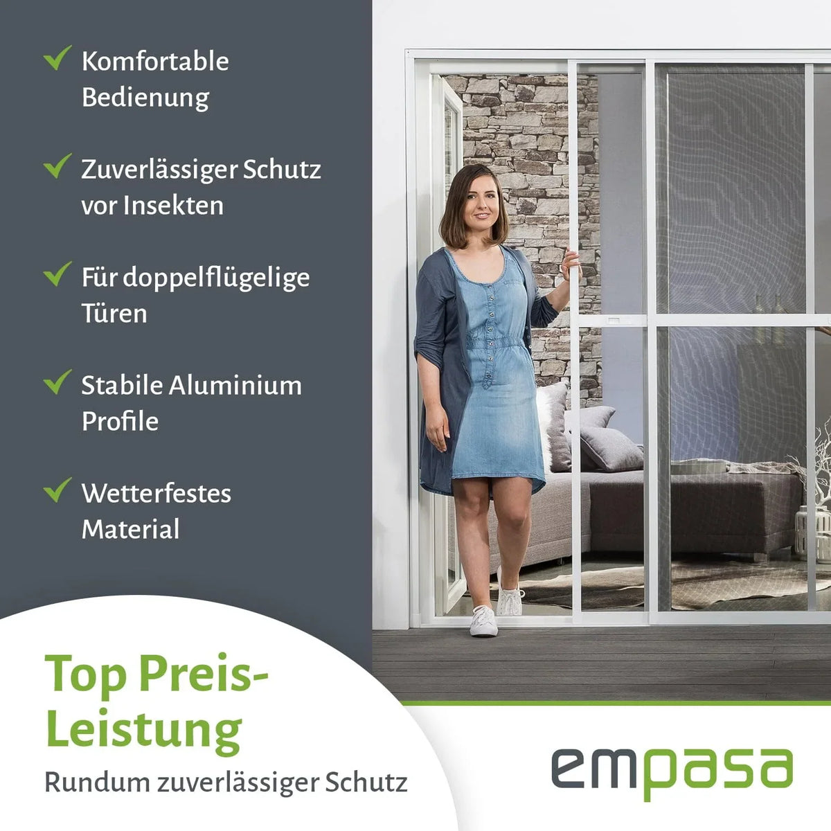 Insektenschutz Doppelschiebetür XXL Fliegengitter Tür 240 x 240 cm kürzbar Aluminium Anthrazit für zweiflügelige Türen
