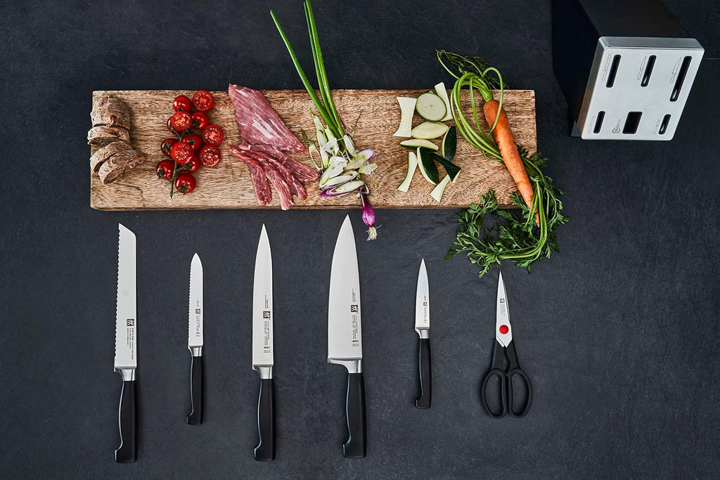ZWILLING Vier Sterne Selbstschärfender Messerblock, Made in Germany | 7-teilig, Rostfreier Spezialstahl, Braun