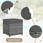 Conjunto de muebles de comedor para patio de 7 piezas de ratán con sofá seccional, mesa de comedor, otomanas y cojines