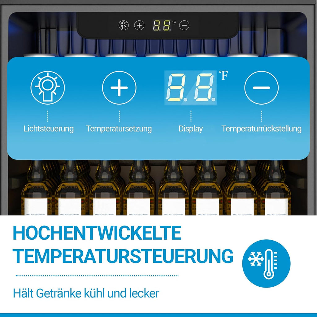 Refrigerador de bebidas, mininevera de 70 latas/50 l con puerta transparente para refrescos, cerveza o vino, frigorífico pequeño independiente con estante ajustable y pantalla digital (negro)