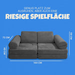 Bestlivings Spielsofa Kinder 11-teilig Bezug (Anthrazit) aus Flanell-Cord – Modulare Spielcouch für kreatives Bauen im Kinderzimmer, formstabil und erweiterbar | ÖKO-Tex Standard 100, Füllung: mittelfest, Bezug abnehmbar, 11 tlg. modular, Atmungsakti