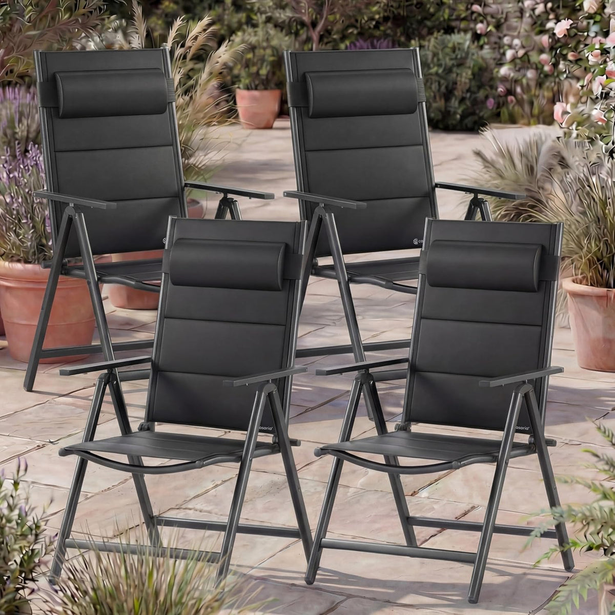 Casaria® Gartenstühle 4er Set Klappbar Gepolstert Alu 8- Fach Verstellbar 120 kg Belastbarkeit Wetterfest Outdoor Balkon Camping Hochlehner Klappstuhl