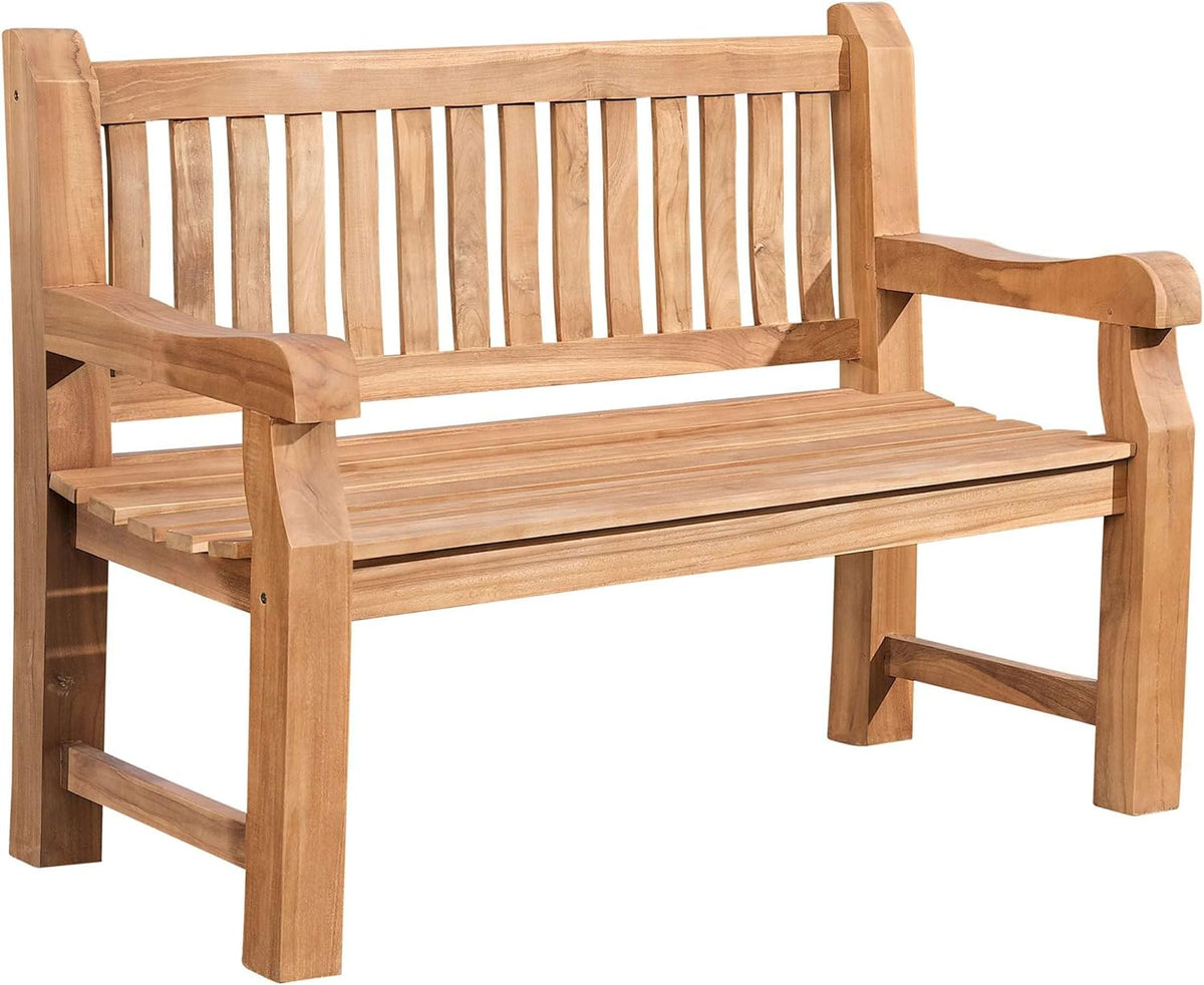 Banco de teca CLP Jackson V2 | Banco de madera resistente a la intemperie con respaldo | Banco de jardín estable de madera de teca maciza, color: Teca, tamaño: 120 cm