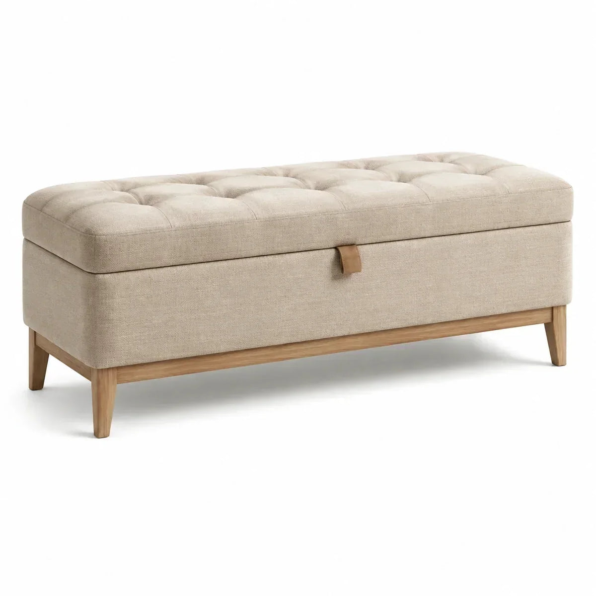 Banco de almacenamiento de lino y roble 110x40x45cm beige