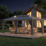 Devoko Garden Pavillon 3x6 Wasserdicht Stabil Winterfest Deluxe Gazebo, UV-Schutz 50+ Doppellagiges Grilpavillons mit seitenwänden für 10-20 Personen, Partyzelt für Freizeit, Partys, Grau mit LED