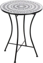 Set de balcón Beliani de 3 piezas de hierro, mesa de mosaico blanco/negro con 2 sillas plegables Comiso