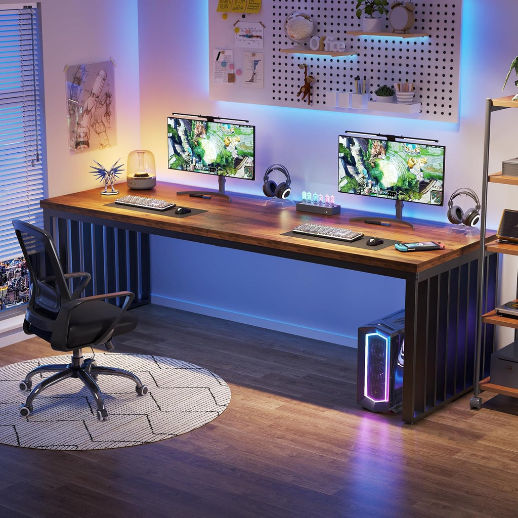 Escritorio Tribesigns de 180 cm, mesa de computadora grande, escritorio para PC, mesa de oficina con estructura de metal resistente, estación de trabajo para oficina en casa, mesas de despacho, mesa de conferencias (sin silla) (marrón)