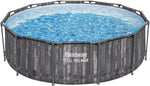 Set de piscina con estructura Bestway Steel Pro MAX con bomba de filtro Ø 366 x 100 cm, efecto madera (roble pantanoso), redonda