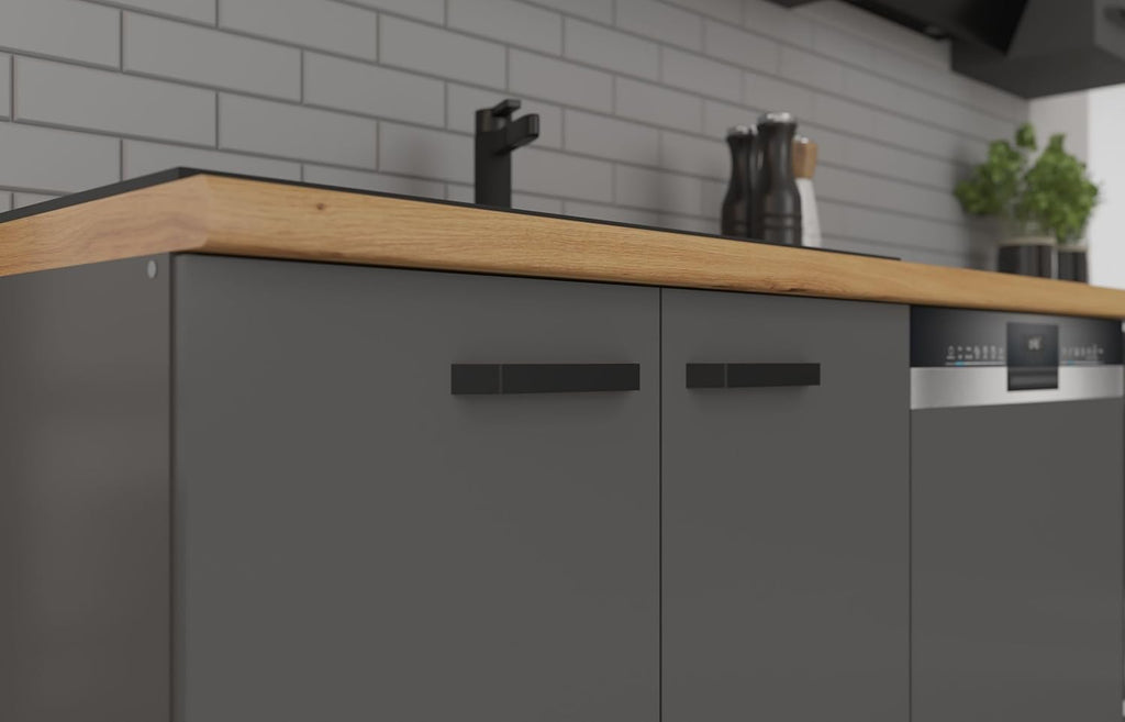 Cocina Nessa 220 + 120 cm Gris Antracita Mueble de cocina Bloque de cocina Cocina equipada