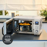 SEVERIN 4-in-1 Mikrowelle „Crispy Wave“, Heißluft-Funktion bis 230°C, Heißluftfritteuse, Mikrowelle, Backofen & Grill, 95 min Timer, max. 2150 W Leistung, 25L, Silber/Edelstahl, MW 7982