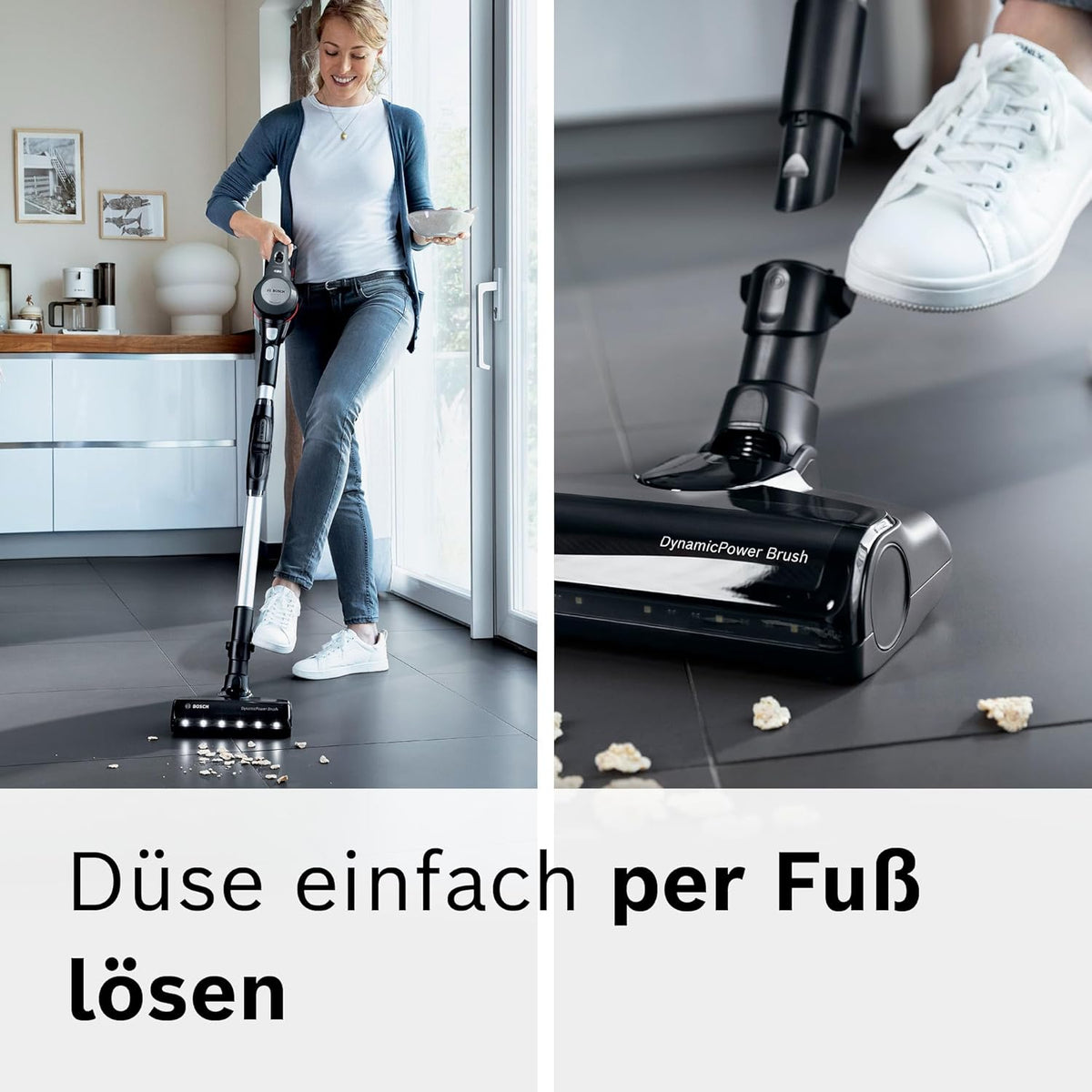 Bosch Akku-Staubsauger Unlimited 7 BCS711A, kabelloser Handstaubsauger, beutellos, Wechselakku, Knickrohr, Hygiene-Filter, 10 Jahre Motorgarantie, Fugendüse, LED-Beleuchtung, Turbostufe, grau