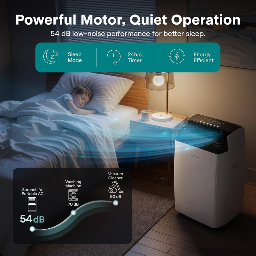 SereneLife 12,000 BTU Portable Air Conditioner with Dehumidifier, Heat, & Fan | Wi-Fi Enabled Portable AC Unit for Wide Area Climate Control | Compact Standing Air Conditioner with Window Kit