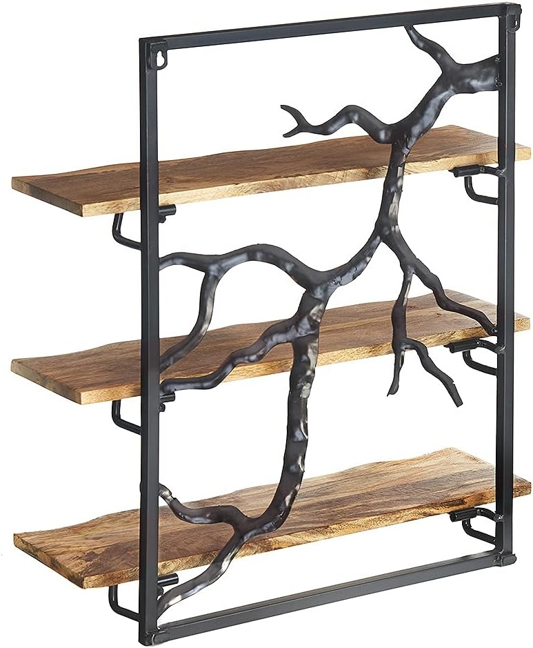 Estantería de pared Kobolo - Rama de árbol - 3 estantes - 59x20x66 cm - de hierro y madera