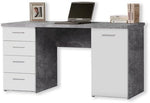 Forte NET106 Schreibtisch 140 150, Schreibtisch mit 4 Schubladen und 1 Tür, Home Office, Büro, Computertisch, Holzwerkstoff, Betonoptik Lichtgrau / Weiß, 145 cm breit x 60 cm tief x 76,3 cm hoch