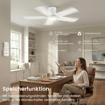 Deckenventilator Mit Beleuchtung, 122 Cm Deckenventilator Mit Fernbedienung, Leise DC-Reversible Motor, 3CCT Speicher, Dimmbar, 6 Geschwindigkeitsstufen, Timer, Für Schlafzimmer, Weiß
