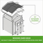 Caseta de jardín de madera - Cobertizo de madera 196x186x218 cm / 2,82 m2 - Cobertizo de almacenamiento para jardín - Caseta para bicicletas - TIMBELA M320