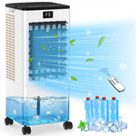 Klimaanlage Mobil Ohne Abluftschlauch, 4 IN 1 Verdunstungskühler Wassertank Leiser Luftkühler Schlafmodus 4 Modi 3 Geschwindigkeiten 60/120° Oszillation 1-12h Timer 4 Kühlakku für Zuhause Schlafzimmer