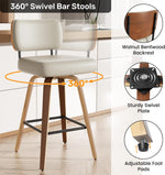 Juego de 2 taburetes de bar giratorios con respaldo, altura de asiento de 65 cm, piel sintética y madera maciza, diseño de mediados de siglo con 4 patas y reposapiés, sillas de bar para cocina y bar en gris beige