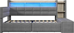 Cama nido, sofá cama, 90 × 190 cm, con dos cajones, puertos USB y tipo C, compartimento de almacenamiento, banco de almacenaje a los pies de la cama, tira de luz LED, sin colchón, terciopelo, gris oscuro
