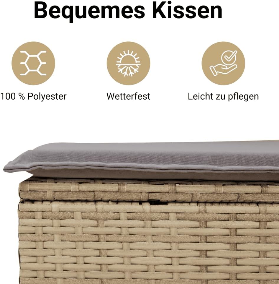 Sofá de jardín vidaXL de 2 plazas con cojines, sofá para jardín y terraza, sofá de terraza con funda extraíble y lavable, muebles de jardín y terraza, ratán sintético beige