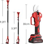 TEENO Tijeras de podar eléctricas 2 en 1 con pértiga telescópica, tijeras de podar inalámbricas de 40 mm con pantalla de 4000 mAh, 2 baterías de 2,0 Ah, para jardinería y árboles frutales