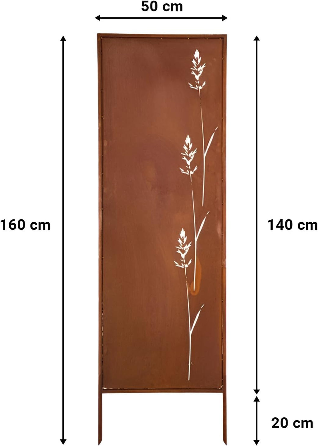 Kapaga - Panel de privacidad de metal - 160 cm x 50 cm - Óxido noble - Protector de privacidad con aspecto de óxido para jardín - Elemento de privacidad - Panel de ocultación - Decoración de jardín, valla - Óxido (Flores)
