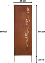 Kapaga - Panel de privacidad de metal - 160 cm x 50 cm - Óxido noble - Protector de privacidad con aspecto de óxido para jardín - Elemento de privacidad - Panel de ocultación - Decoración de jardín, valla - Óxido (Flores)