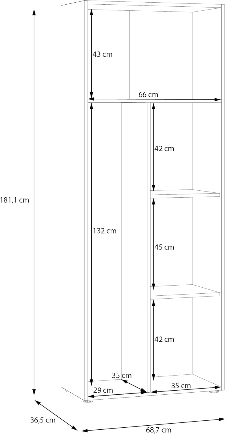 Forte NET106 Schrank 70 180, Mehrzweckschrank, Staubsaugerschrank, Abstellraum, Drehtürenschrank, 2-türig mit Einlegeböden, Beton-/Holzdekor Vintage Eiche, 68,7 cm breit x 181,1 cm hoch x 36,5 cm tief