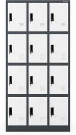 Jan Nowak Taquillero 3B4A Armario con 12 compartimentos Taquilla metálica Armario de vestuario Chapa de acero Recubrimiento en polvo Selección de color 185 cm x 90 cm x 40 cm (Al x An x Pr) (Antracita-Blanco)