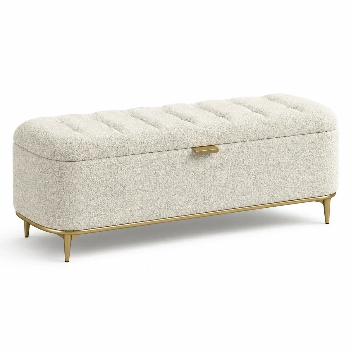 Banco de almacenaje tela bouclé beige patas de metal