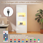 Vitrina Merax, vitrina de cristal, armario con iluminación LED, armario alto en blanco brillante con 2 estantes de cristal ajustables, vitrina para colecciones, estantería para salón, dormitorio, oficina, 161 cm