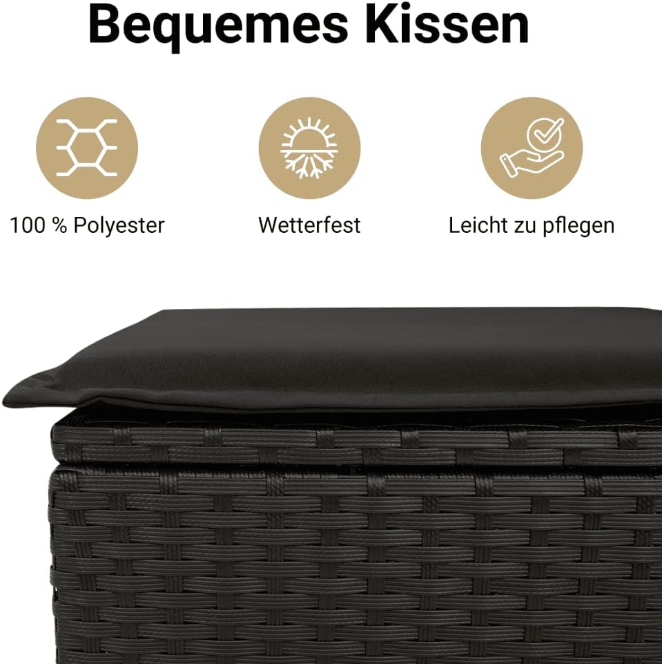 vidaXL Gartensofa mit Kissen 2-Sitzer, Outdoor Sofa mit Hocker mit Staufach, Couch mit abnehmbarm Bezug, Gartebmöbel Gartengarnitur, Schwarz Poly Rattan
