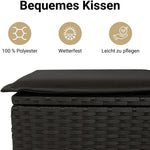 vidaXL Gartensofa mit Kissen 2-Sitzer, Outdoor Sofa mit Hocker mit Staufach, Couch mit abnehmbarm Bezug, Gartebmöbel Gartengarnitur, Schwarz Poly Rattan