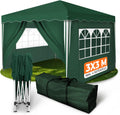 Gazebo plegable impermeable Kronenburg, dimensiones del techo 3 x 3 m, protección UV 50+, cenador en verde con 4 paneles laterales